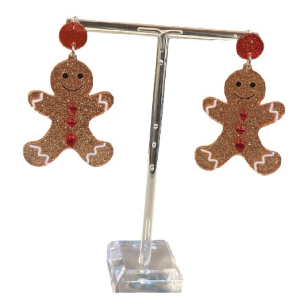 Gingerbread Man Christmas Earrings 🎄 Glitter Holiday Dangles